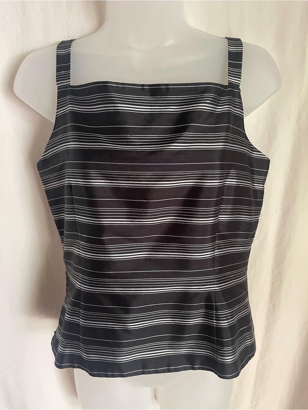 VTG Casual Corner Annex 100% Silk Striped Square Neck Tank Top - sz S